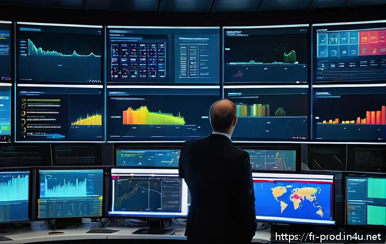 생산관리 직무와 데이터 시각화 사례 - A modern industrial control room with large digital dashboards displaying real-time production data,...